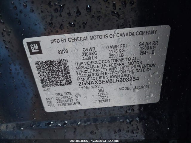 Chevrolet Equinox Awd 1fl 2020 2GNAX5EV8L6203254 Image 9