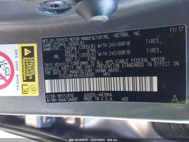 Toyota Highlander Xle 2018 5TDJZRFH6JS528085 Image 9