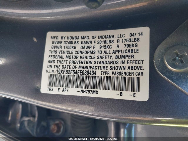 Honda Civic Lx 2014 19XFB2F54EE039434 Image 9