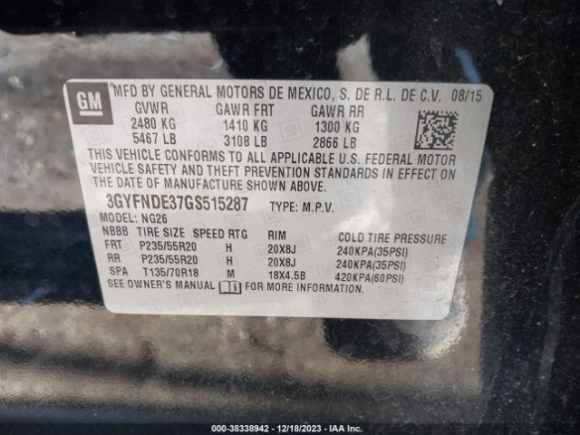 3GYFNDE37GS515287 Cadillac Srx Premium Collection