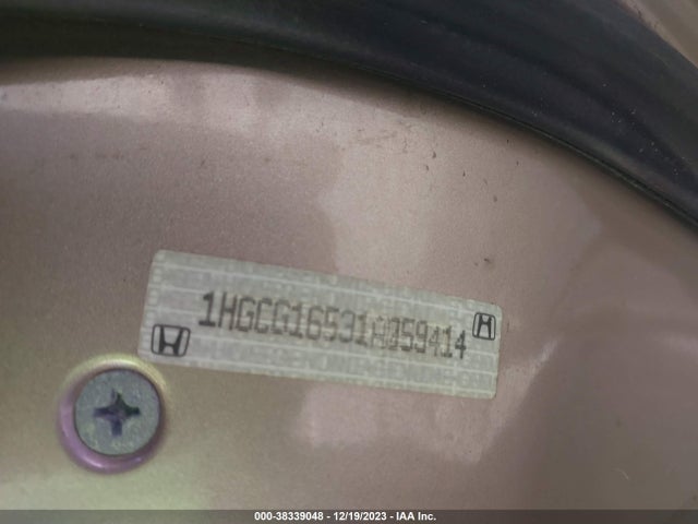 2001 HONDA ACCORD SDN EX W/LEATHER VIN: 1HGCG16531A059414