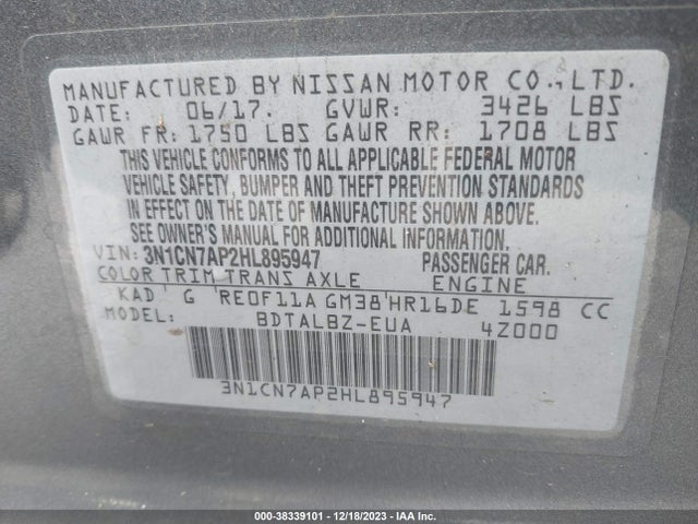 Nissan Versa 1.6 Sv 2017 3N1CN7AP2HL895947 Image 9