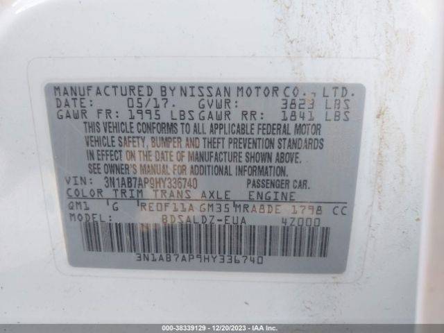 3N1AB7AP9HY336740 Nissan SENTRA SV