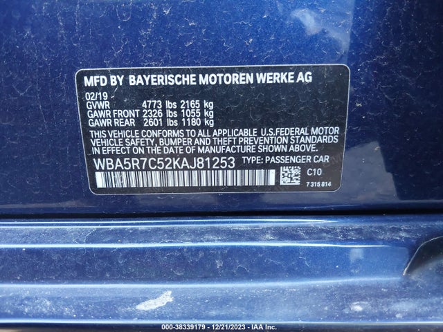 BMW 330i Xdrive 2019 WBA5R7C52KAJ81253 Image 9