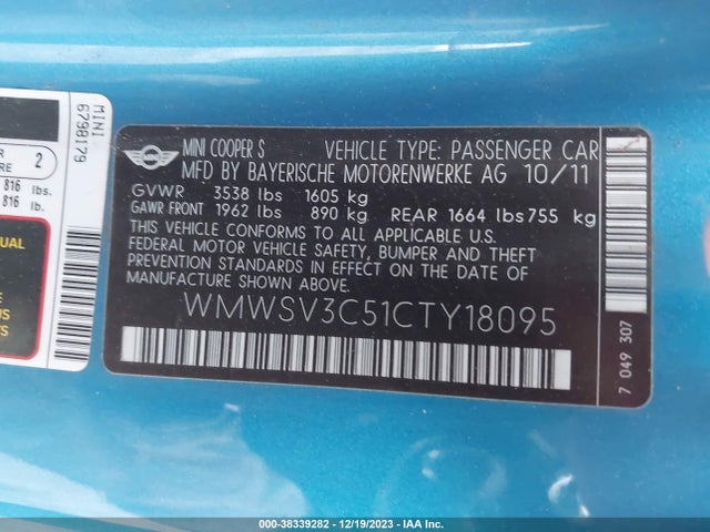 2012 MINI COOPER S WMWSV3C51CTY18095 Photo 8
