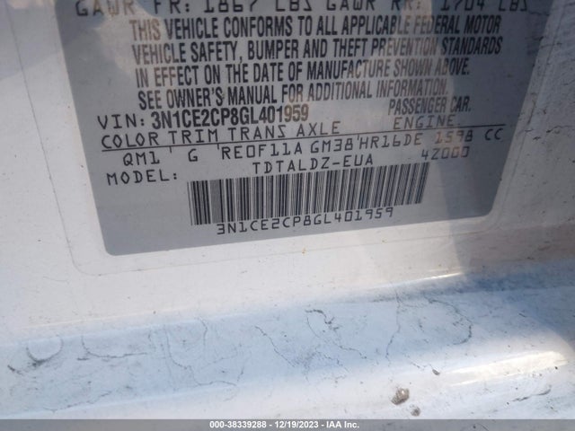 2016 NISSAN VERSA NOTE S (SR)/S PLUS/SL/SR/SV VIN: 3N1CE2CP8GL401959