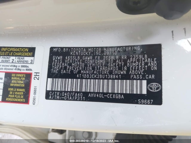 Продаж на аукціоні авто 2011 Toyota Camry Hybrid, vin: 4T1BB3EK2BU138841, номер лоту: 38339310