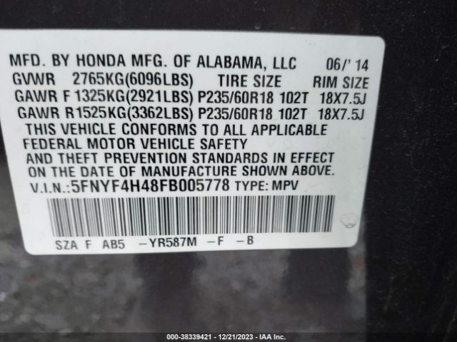 5FNYF4H48FB005778 Honda Pilot Ex