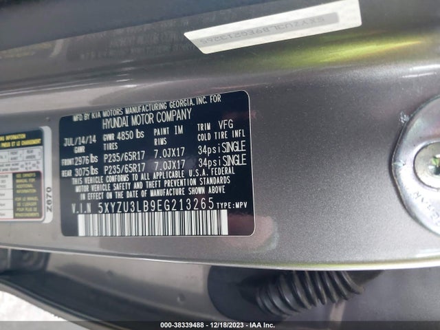 2014 HYUNDAI SANTA FE SPORT 2.4L VIN: 5XYZU3LB9EG213265