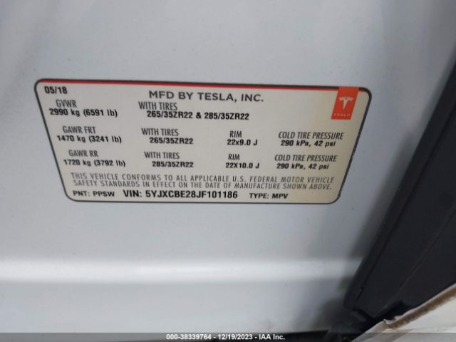 5YJXCBE28JF101186 Tesla Model X 100d/75d/p100d
