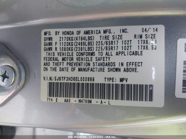 Honda Crosstour Ex 2014 5J6TF3H36EL000998 Image 9