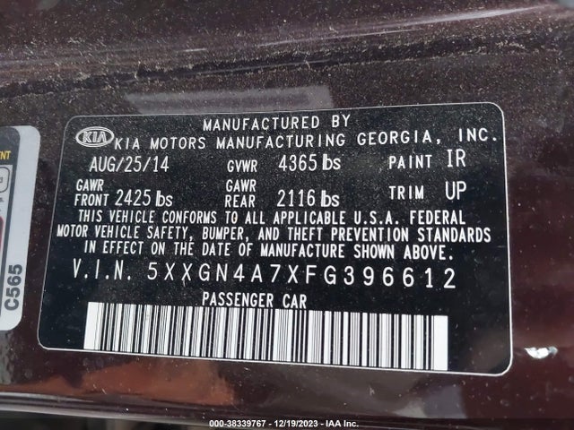 KIA OPTIMA EX 2015 5XXGN4A7XFG396612 Image 9