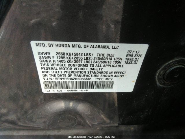 5FNYF6H52HB056832 Honda Pilot Ex-l