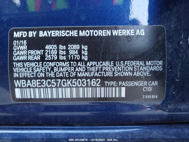 BMW 328i Xdrive 2016 WBA8E3C57GK503162 Image 9