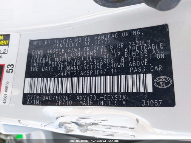 Toyota a25a-fxs, 3nm 2023 4T1T31AK5PU047114 Image 9