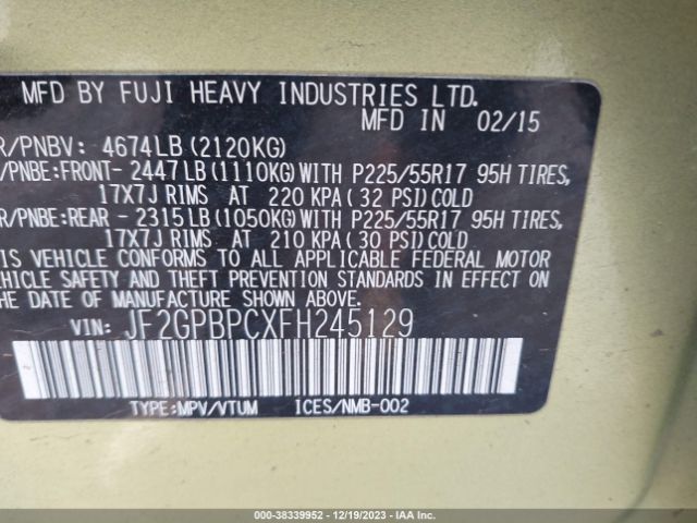 JF2GPBPCXFH245129 Subaru Xv Crosstrek Hybrid Touring