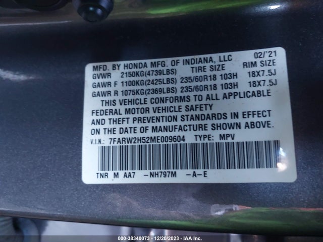 2021 HONDA CR-V AWD EX VIN: 7FARW2H52ME009604