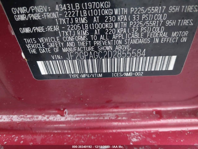 2013 SUBARU XV CROSSTREK 2.0I LIMITED VIN: JF2GPAGC2D2855584