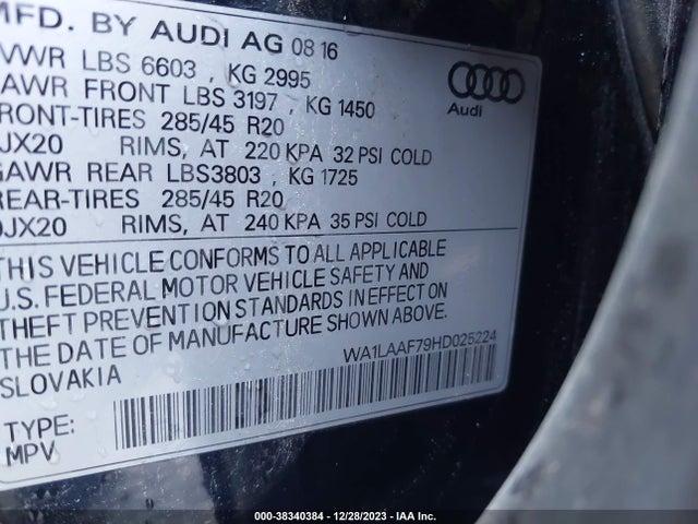 2017 AUDI Q7 3.0T PREMIUM VIN: WA1LAAF79HD025224