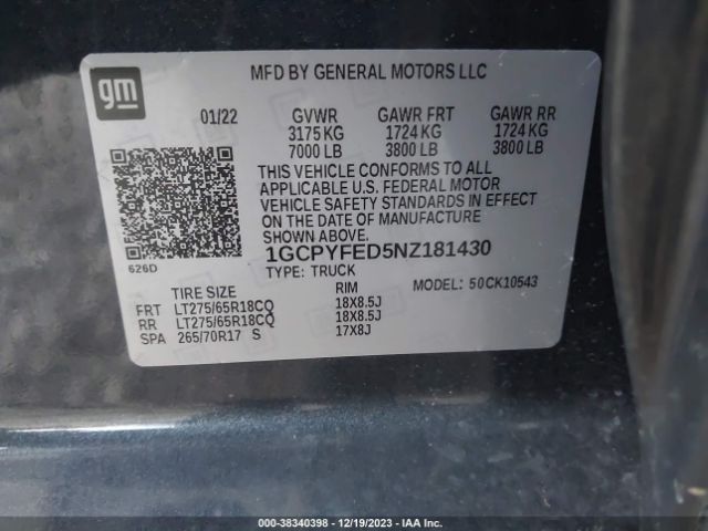 1GCPYFED5NZ181430 Chevrolet Silverado 1500 Ltd 4wd  Short Bed Lt Trail Boss