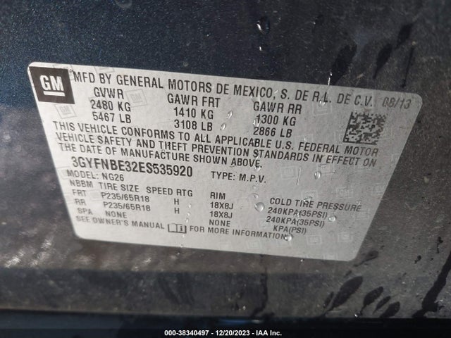 3GYFNBE32ES535920 Cadillac Srx Luxury Collection