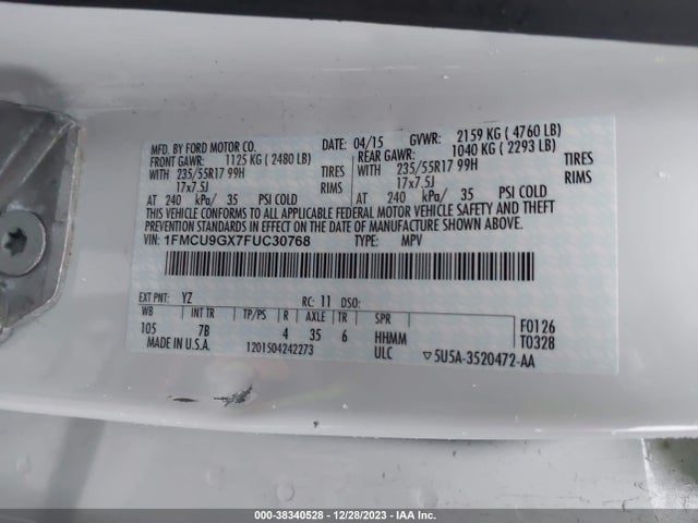 Ford ESCAPE SE 2015 1FMCU9GX7FUC30768 Image 9