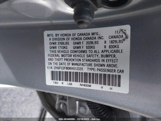 Honda Civic Sport 2019 2HGFC2F80KH512335 Image 9