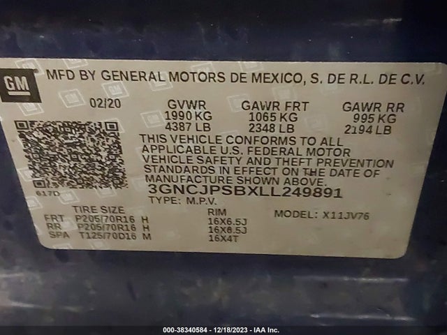 Chevrolet Trax Awd Lt 2020 3GNCJPSBXLL249891 Image 9