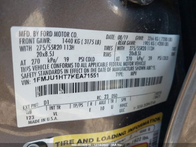 1FMJU1HT7KEA71551 Ford Expedition Xlt