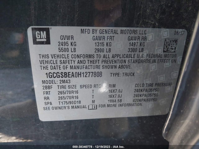 Chevrolet Colorado Wt 2017 1GCGSBEA0H1277808 Image 9