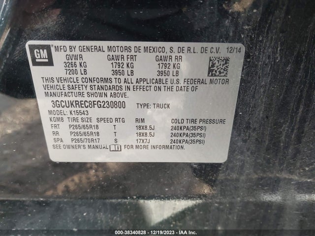 Chevrolet Silverado 1500 2lt 2015 3GCUKREC8FG230800 Image 9