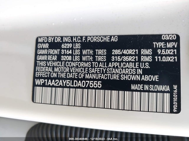 2020 PORSCHE CAYENNE WP1AA2AY5LDA07555 Photo 8