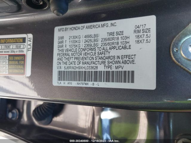 5J6RW2H9XHL033628 Honda Cr-v Touring