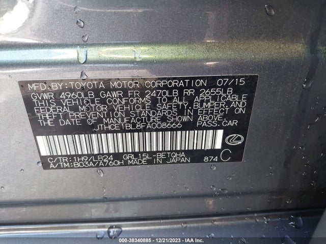 Lexus GS 350 2015 JTHCE1BL8FA008666 Image 9