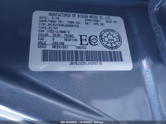 JN1BJ1CRXJW289718 Nissan Rogue Sport S/sl/sv