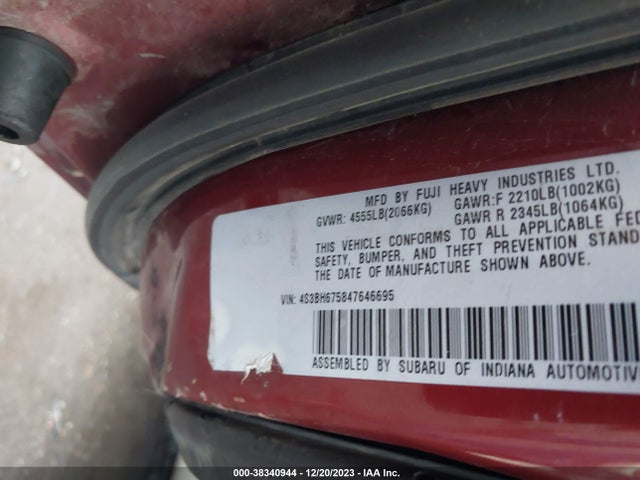 2004 SUBARU OUTBACK VIN: 4S3BH675847646695