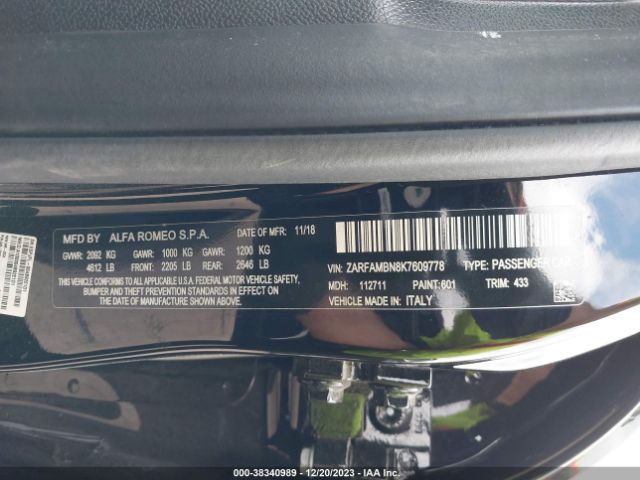 2019 ALFA ROMEO GIULIA ZARFAMBN8K7609778 Photo 8