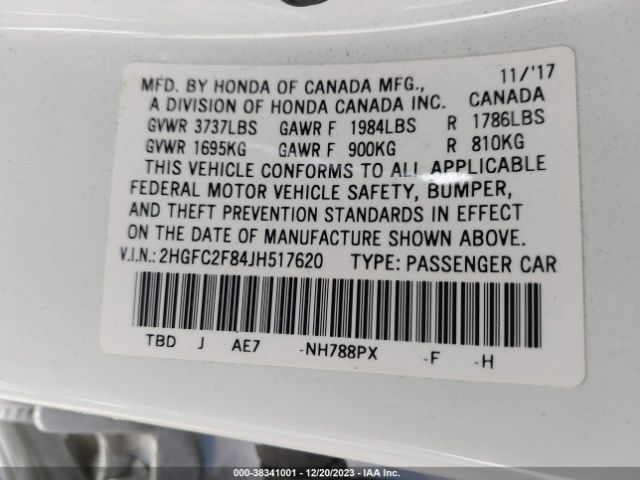 2HGFC2F84JH517620 Honda CIVIC EX