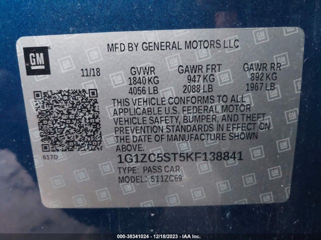 Chevrolet Malibu 1fl 2019 1G1ZC5ST5KF138841 Image 9