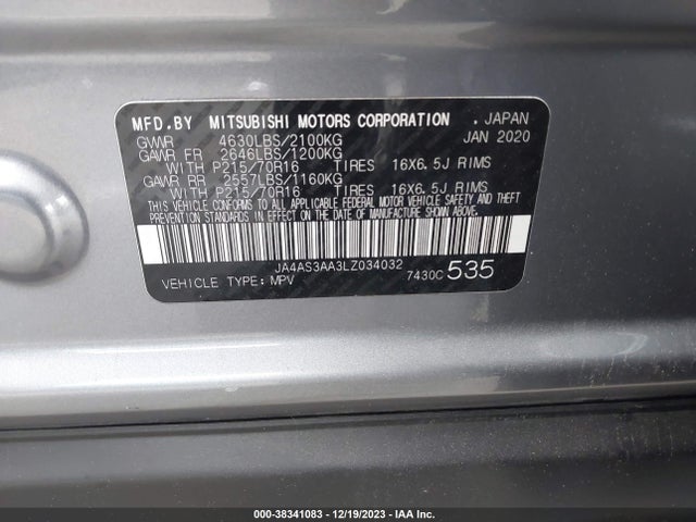 JA4AS3AA3LZ034032 Mitsubishi Eclipse Cross Es 1.5t