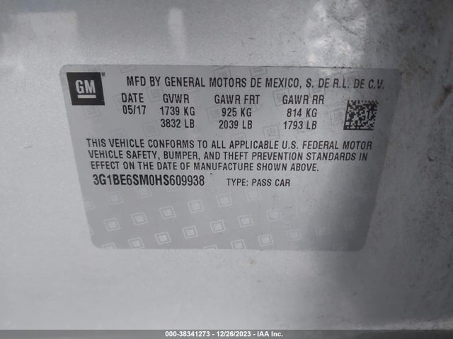 Chevrolet Cruze Lt Auto 2017 3G1BE6SM0HS609938 Image 9
