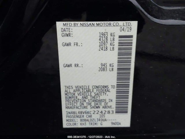 Nissan Altima 2.5 S 2019 1N4BL4BV6KC224283 Image 9