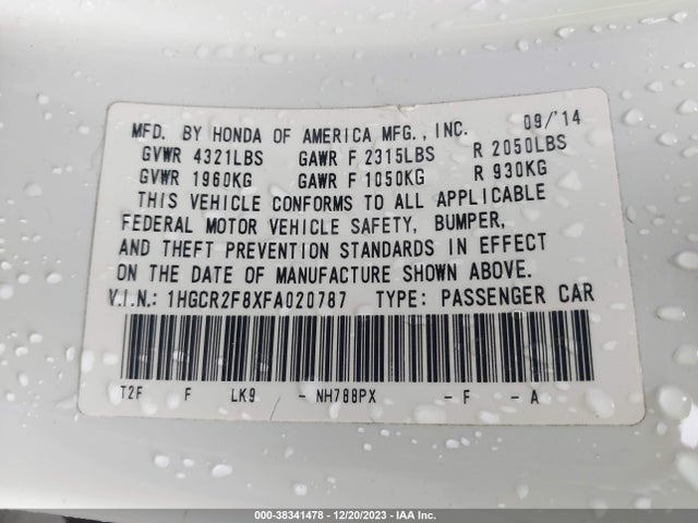 Honda Accord Ex-l 2015 1HGCR2F8XFA020787 Image 9