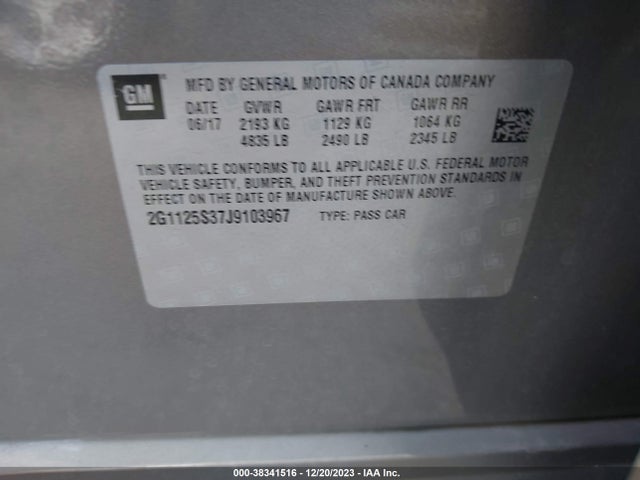 2018 CHEVROLET IMPALA 2LZ VIN: 2G1125S37J9103967