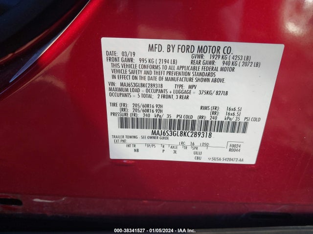 MAJ6S3GL8KC289318 Ford Ecosport Se