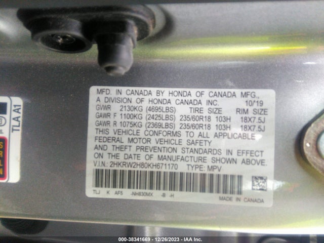 Honda Cr-v Ex-l 2019 2HKRW2H80KH671170 Image 9