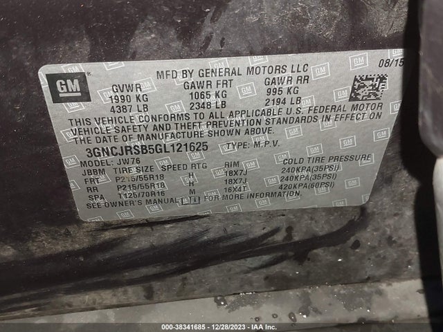 Chevrolet TRAX LTZ 2016 3GNCJRSB5GL121625 Image 9
