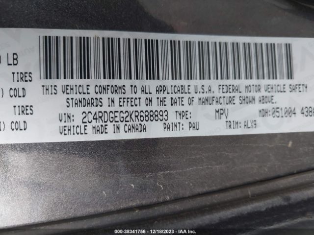 2C4RDGEG2KR688893 Dodge Grand Caravan Gt