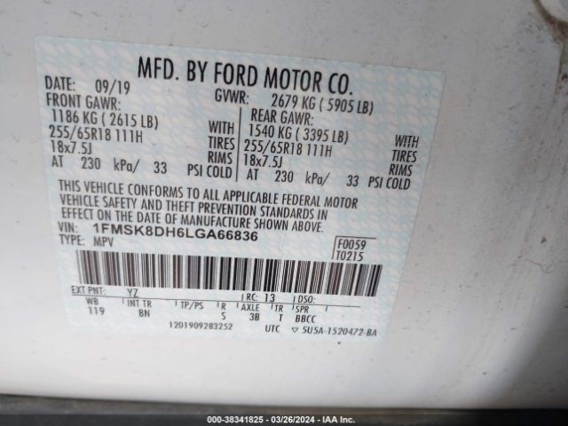1FMSK8DH6LGA66836 Ford EXPLORER XLT