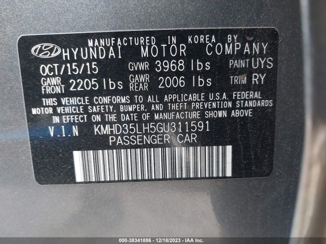 2016 HYUNDAI ELANTRA GT VIN: KMHD35LH5GU311591